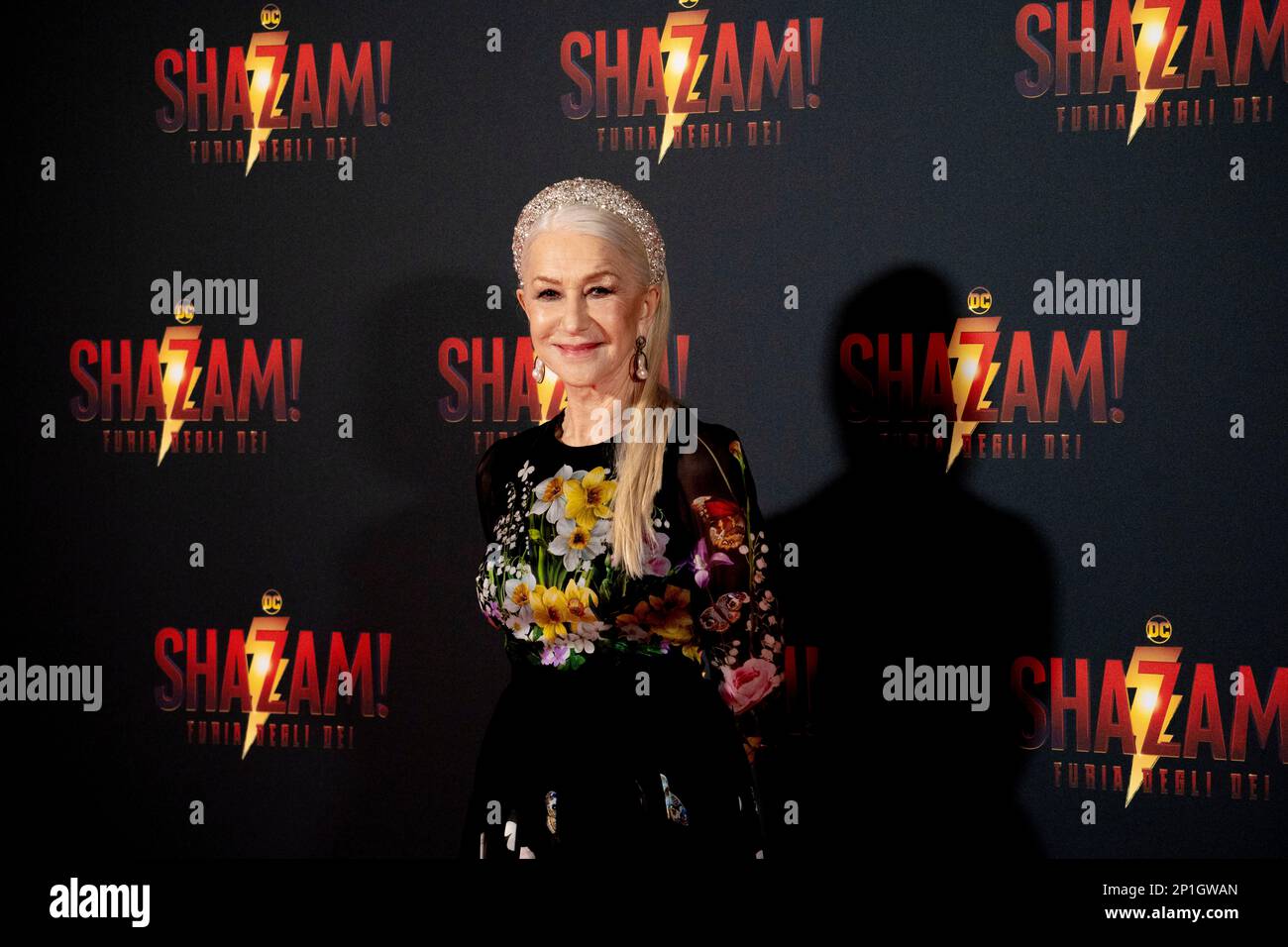 Roma, Italia, 03th marzo 2023, Zachary Levi, Lucy Liu, Rachel Zegler e Helen Mirren partecipano alla prima di Shazam! Furia degli dei allo Space Cine Foto Stock