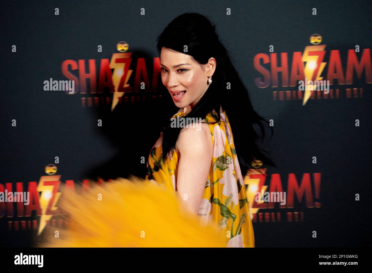 Roma, Italia, 03th marzo 2023, Zachary Levi, Lucy Liu, Rachel Zegler e Helen Mirren partecipano alla prima di Shazam! Furia degli dei allo Space Cine Foto Stock