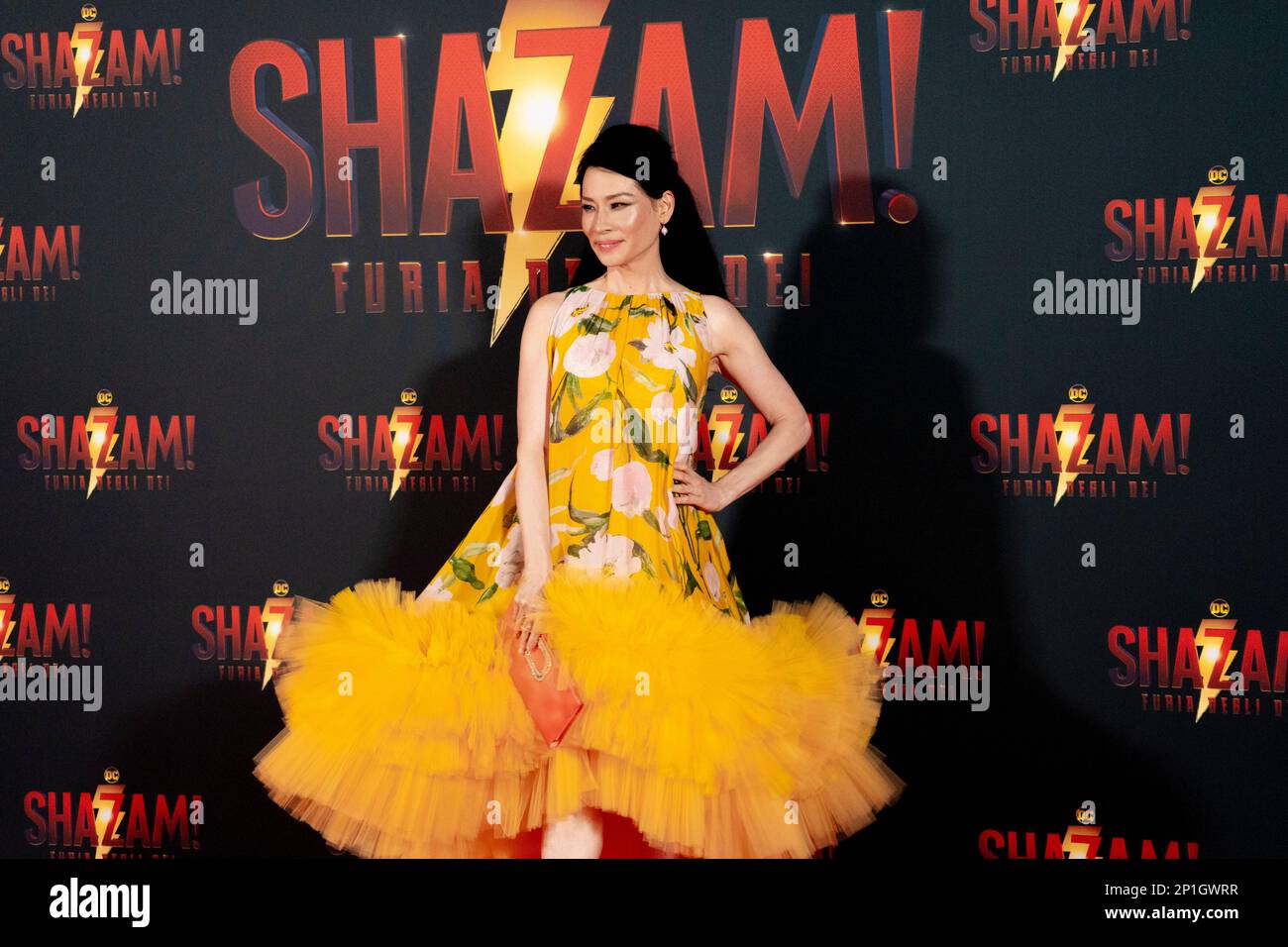 Roma, Italia, 03th marzo 2023, Zachary Levi, Lucy Liu, Rachel Zegler e Helen Mirren partecipano alla prima di Shazam! Furia degli dei allo Space Cine Foto Stock