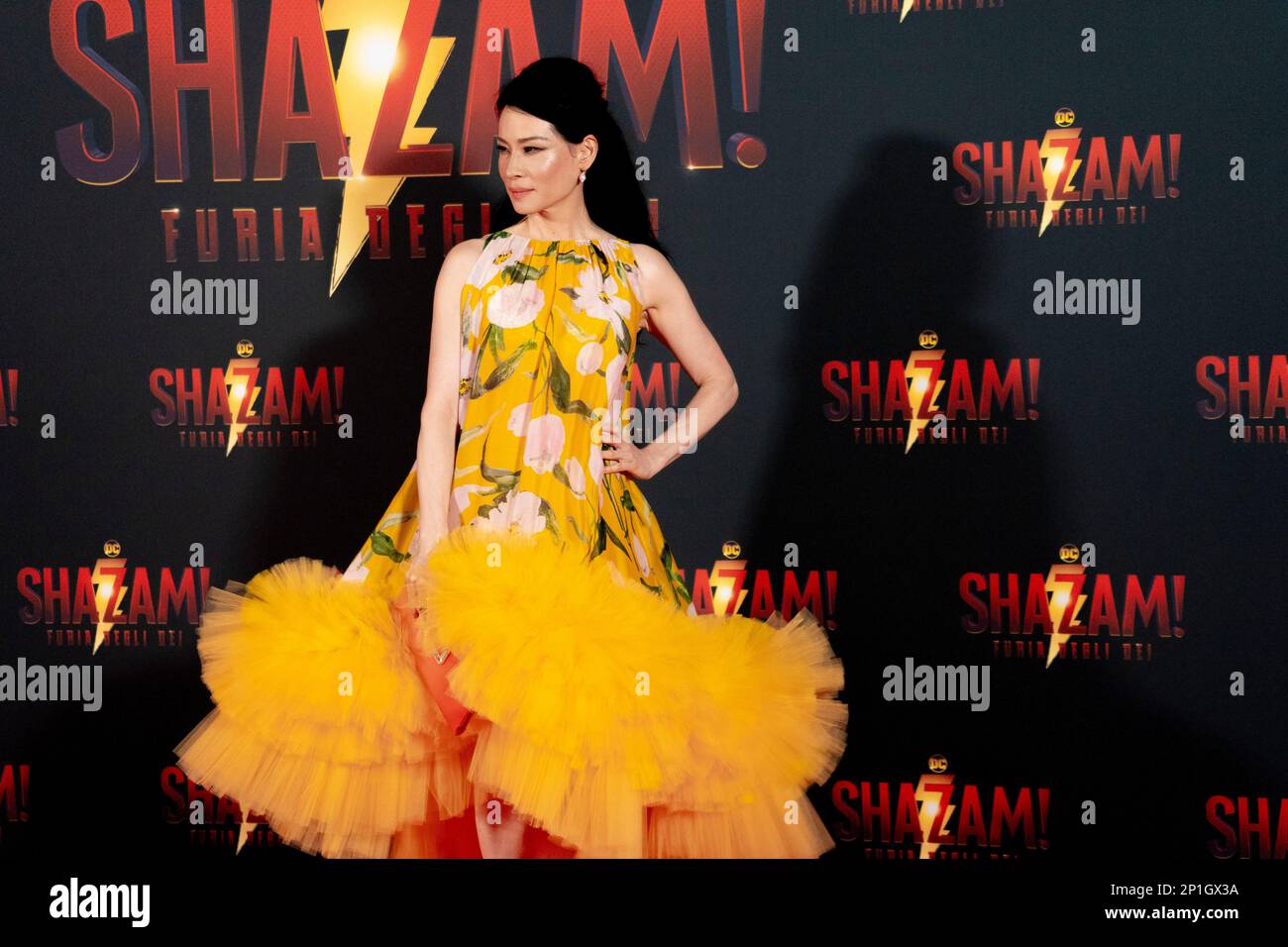 Roma, Italia, 03th marzo 2023, Zachary Levi, Lucy Liu, Rachel Zegler e Helen Mirren partecipano alla prima di Shazam! Furia degli dei allo Space Cine Foto Stock