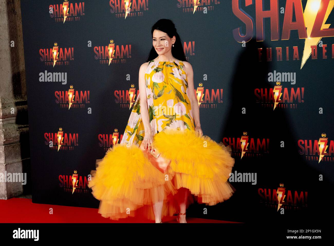 Roma, Italia, 03th marzo 2023, Zachary Levi, Lucy Liu, Rachel Zegler e Helen Mirren partecipano alla prima di Shazam! Furia degli dei allo Space Cine Foto Stock