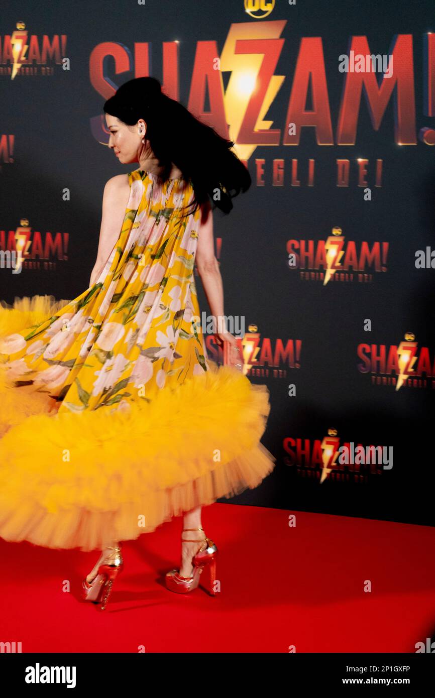 Roma, Italia, 03th marzo 2023, Zachary Levi, Lucy Liu, Rachel Zegler e Helen Mirren partecipano alla prima di Shazam! Furia degli dei allo Space Cine Foto Stock