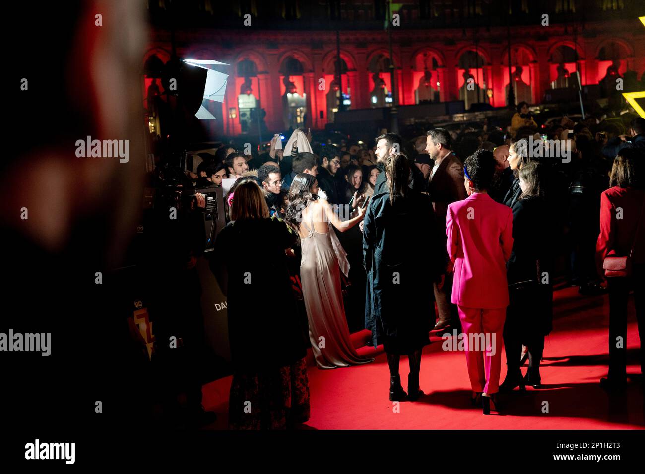Roma, Italia, 03th marzo 2023, Zachary Levi, Lucy Liu, Rachel Zegler e Helen Mirren partecipano alla prima di Shazam! Furia degli dei allo Space Cine Foto Stock