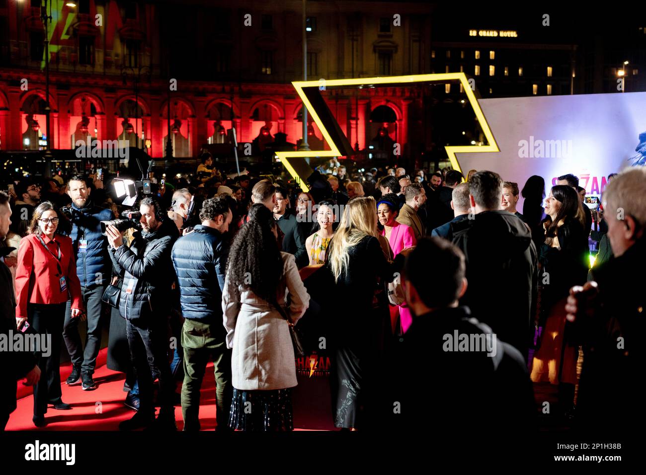 Roma, Italia, 03th marzo 2023, Zachary Levi, Lucy Liu, Rachel Zegler e Helen Mirren partecipano alla prima di Shazam! Furia degli dei allo Space Cine Foto Stock