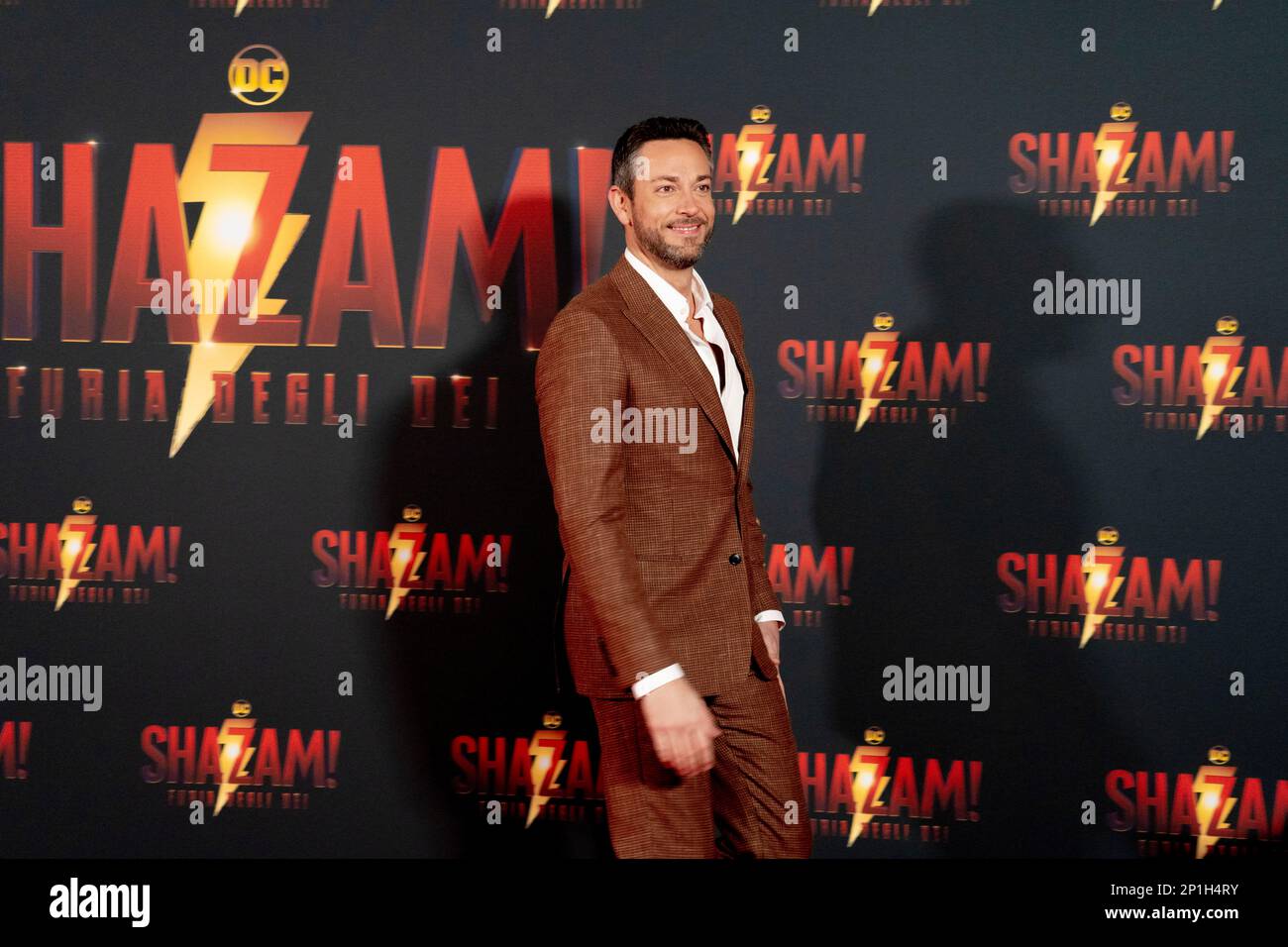 Roma, Italia, 03th marzo 2023, Zachary Levi, Lucy Liu, Rachel Zegler e Helen Mirren partecipano alla prima di Shazam! Furia degli dei allo Space Cine Foto Stock