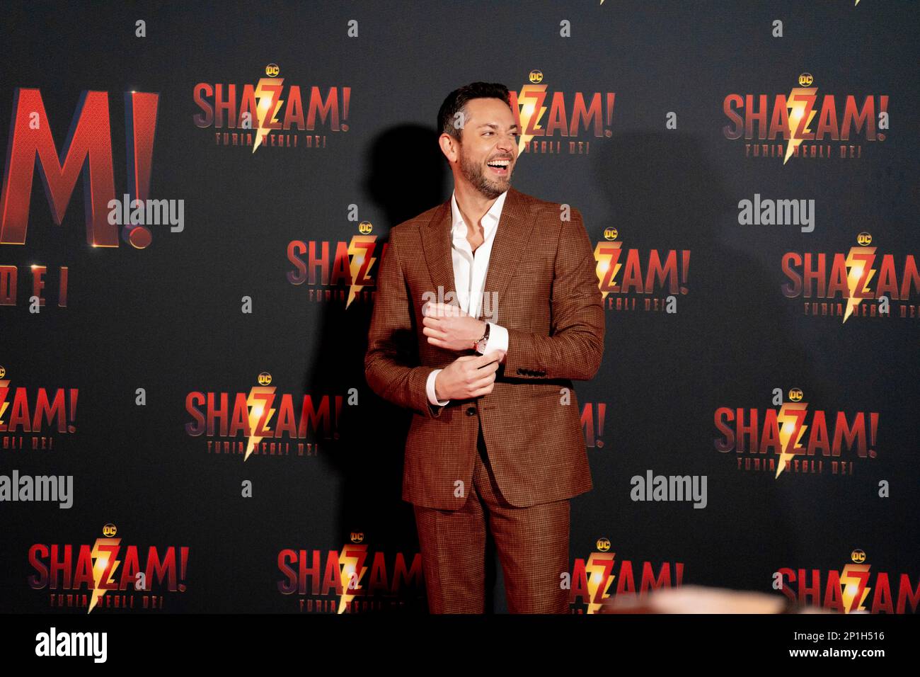 Roma, Italia, 03th marzo 2023, Zachary Levi, Lucy Liu, Rachel Zegler e Helen Mirren partecipano alla prima di Shazam! Furia degli dei allo Space Cine Foto Stock