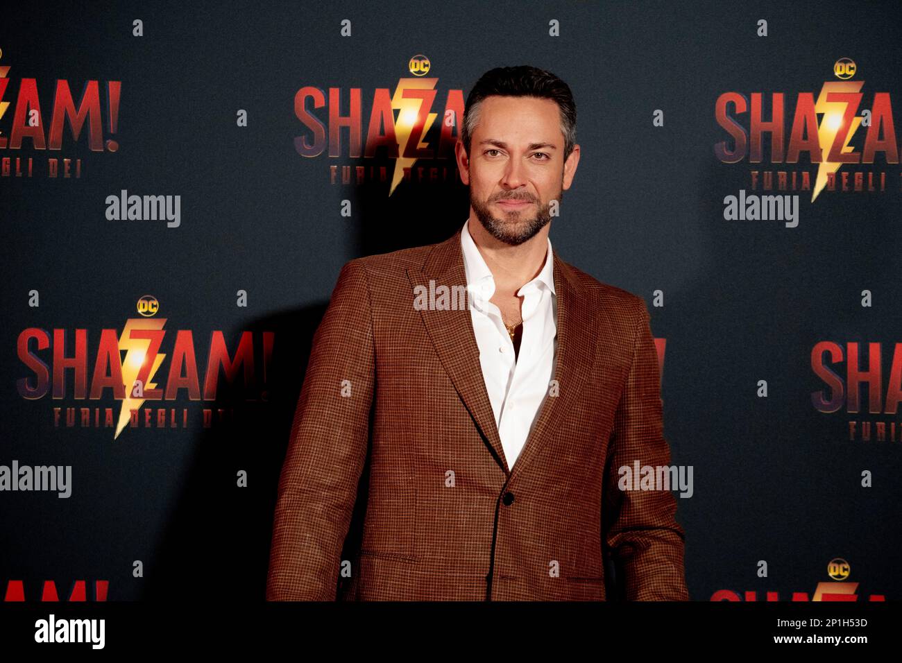 Roma, Italia, 03th marzo 2023, Zachary Levi, Lucy Liu, Rachel Zegler e Helen Mirren partecipano alla prima di Shazam! Furia degli dei allo Space Cine Foto Stock