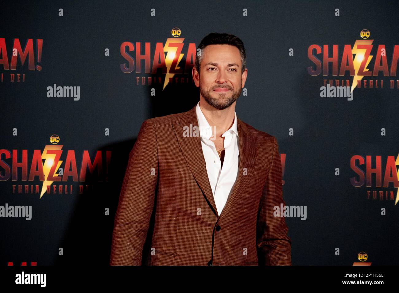 Roma, Italia, 03th marzo 2023, Zachary Levi, Lucy Liu, Rachel Zegler e Helen Mirren partecipano alla prima di Shazam! Furia degli dei allo Space Cine Foto Stock