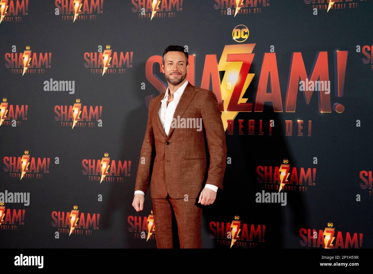 Roma, Italia, 03th marzo 2023, Zachary Levi, Lucy Liu, Rachel Zegler e Helen Mirren partecipano alla prima di Shazam! Furia degli dei allo Space Cine Foto Stock