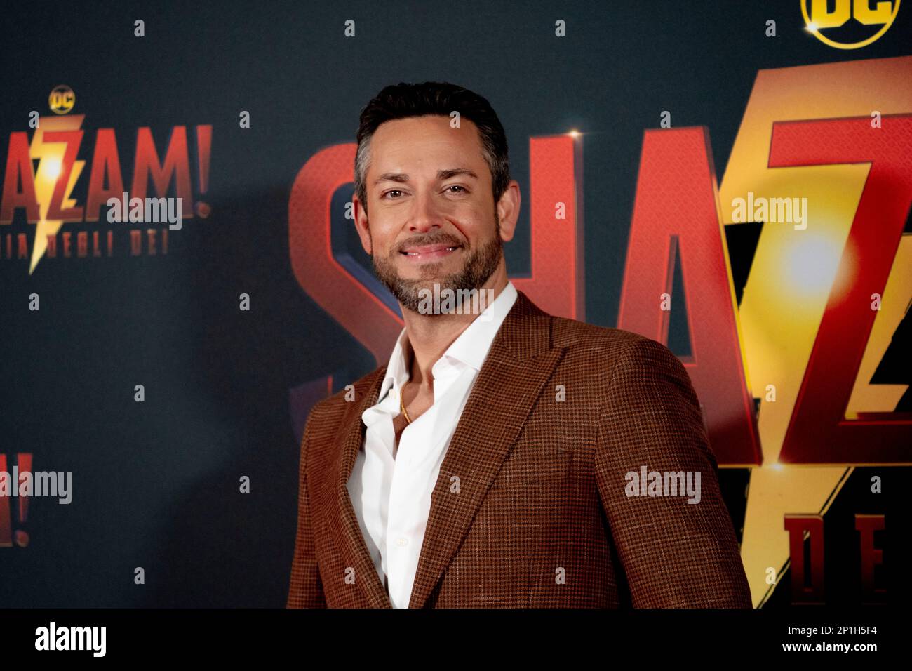 Roma, Italia, 03th marzo 2023, Zachary Levi, Lucy Liu, Rachel Zegler e Helen Mirren partecipano alla prima di Shazam! Furia degli dei allo Space Cine Foto Stock