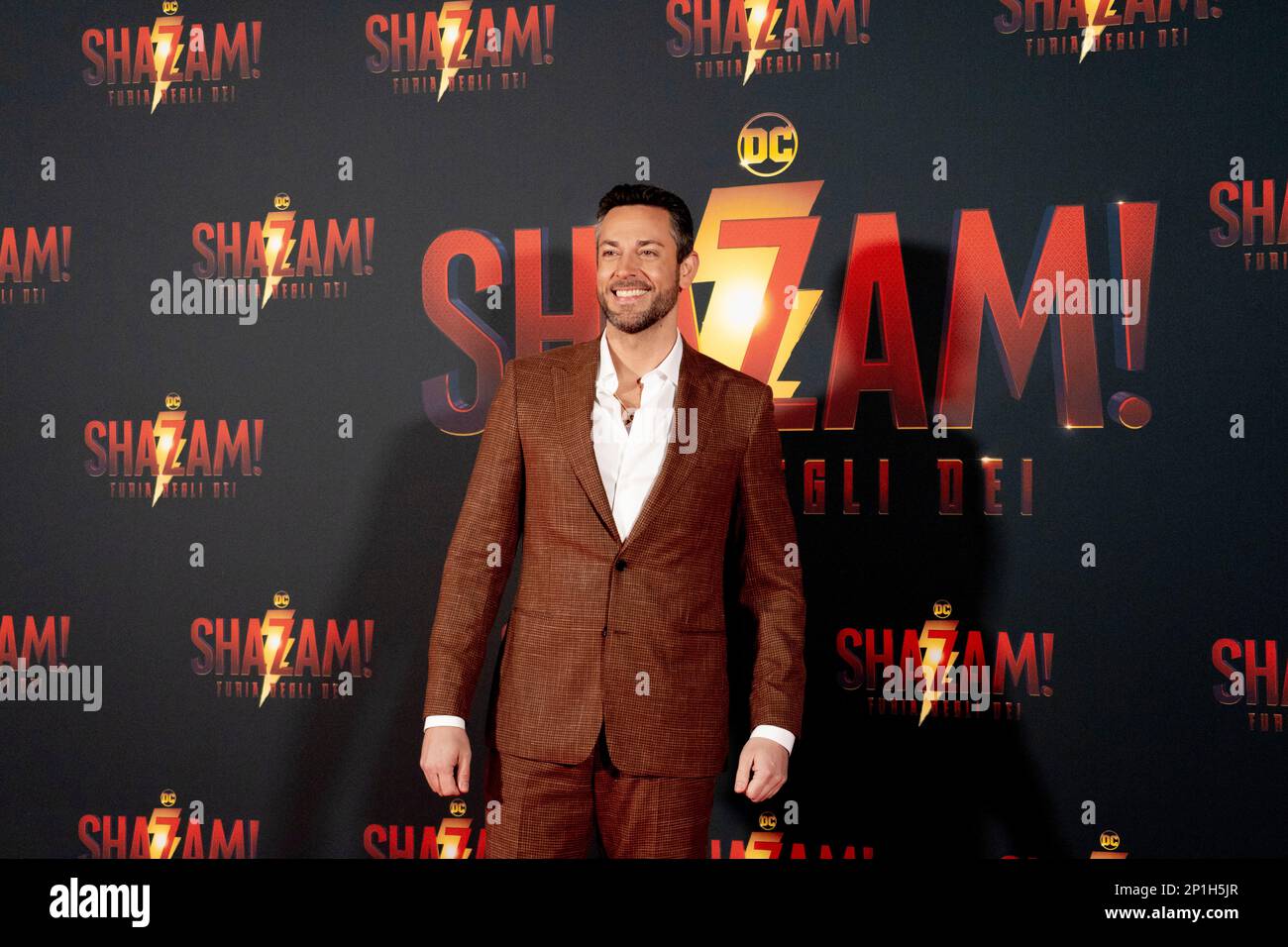 Roma, Italia, 03th marzo 2023, Zachary Levi, Lucy Liu, Rachel Zegler e Helen Mirren partecipano alla prima di Shazam! Furia degli dei allo Space Cine Foto Stock