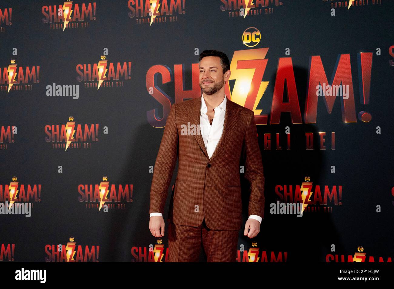 Roma, Italia, 03th marzo 2023, Zachary Levi, Lucy Liu, Rachel Zegler e Helen Mirren partecipano alla prima di Shazam! Furia degli dei allo Space Cine Foto Stock