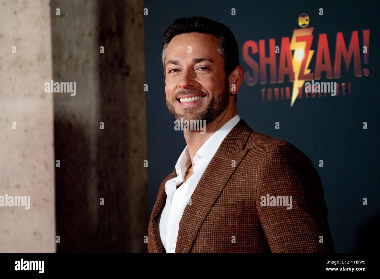 Roma, Italia, 03th marzo 2023, Zachary Levi, Lucy Liu, Rachel Zegler e Helen Mirren partecipano alla prima di Shazam! Furia degli dei allo Space Cine Foto Stock