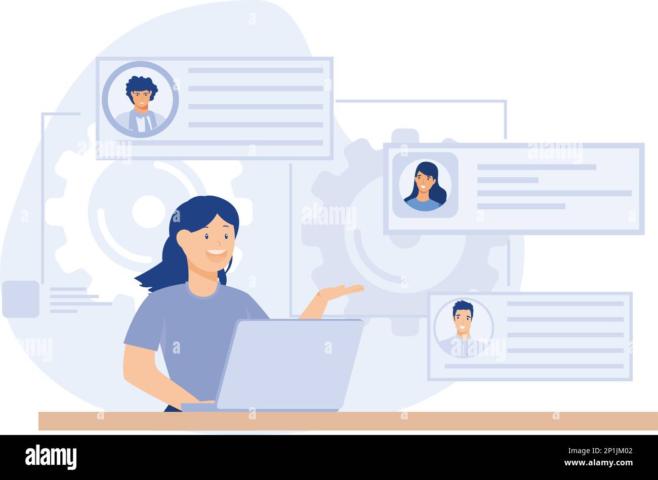 Concetto di servizio headhunter, risorse umane, scala aziendale, sala riunioni, sito web di annunci di lavoro, gerarchia di impiego, scala di carriera, contratto abstra Illustrazione Vettoriale