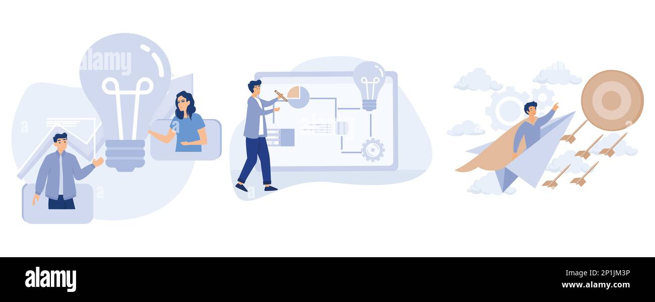 Capacità di problem solving, idea creativa, processo decisionale e motivazione, stimolare la creatività, la leadership aziendale, il raggiungimento e il successo metafora astratta Illustrazione Vettoriale