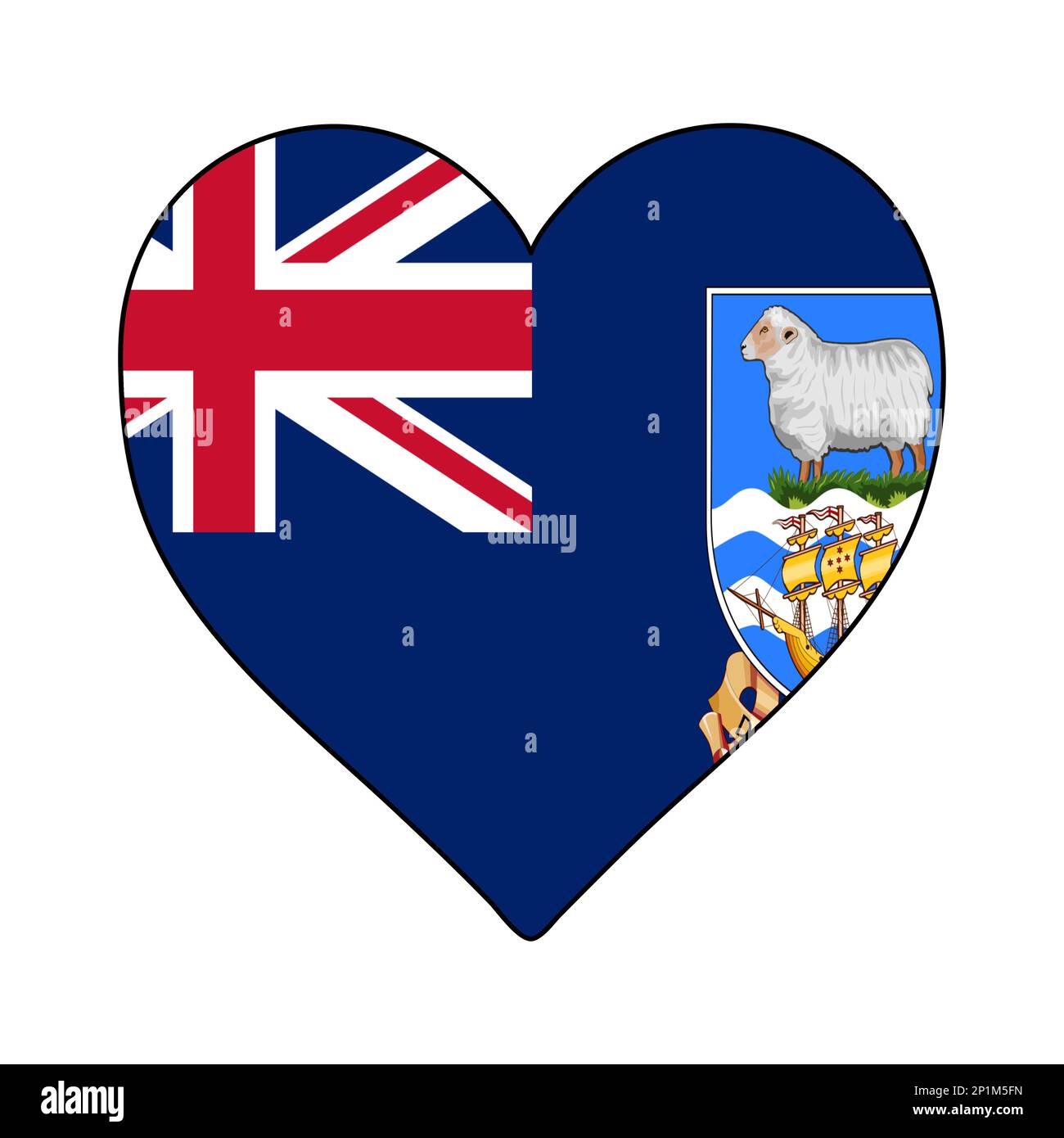 Falkland Islands Heart Shape Flag. Amate le Isole Falkland. Visita le Isole Falkland. Sud America. America Latina. Disegno grafico dell'illustrazione vettoriale. Illustrazione Vettoriale