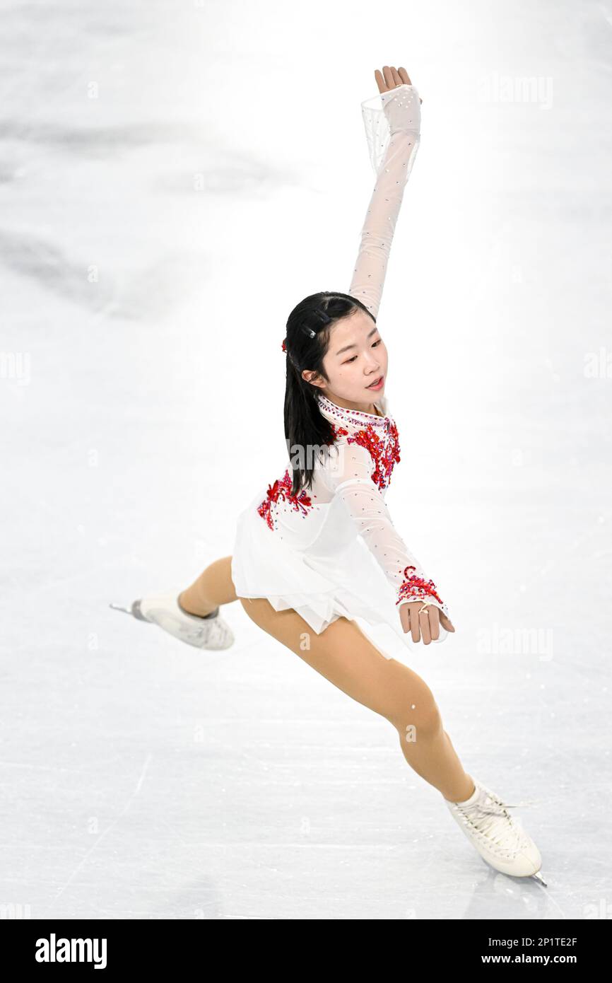 Ami NAKAI (JPN), durante il Junior Women Free Skating, al Campionato Mondiale di Junior Figure 2023 di ISU, alla WinSport Arena, il 3 marzo 2023 a Calgary, Canada. Credit: Raniero Corbelletti/AFLO/Alamy Live News Foto Stock