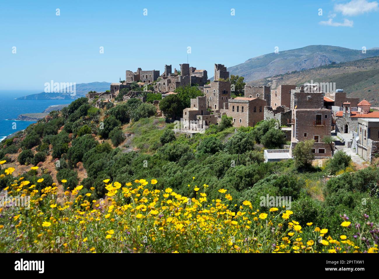 Vathia, mani, Lakonia, Peloponneso, Grecia Foto Stock