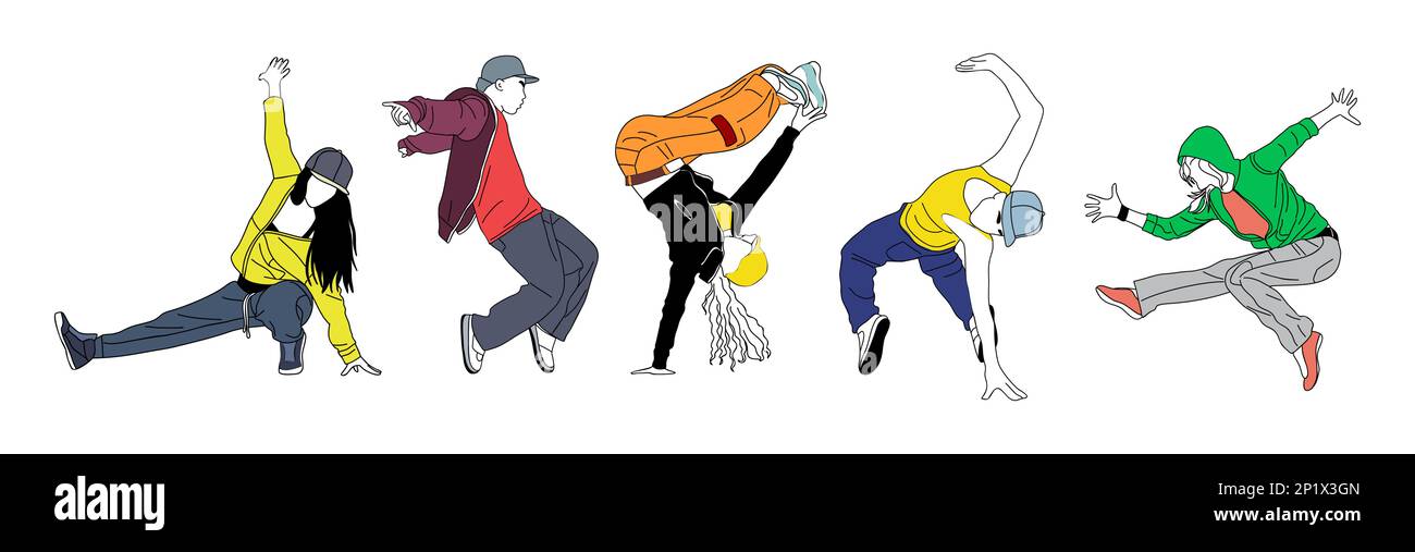 Ballerino adolescente hip hop, breakdance contorno vettore Illustrazione Vettoriale