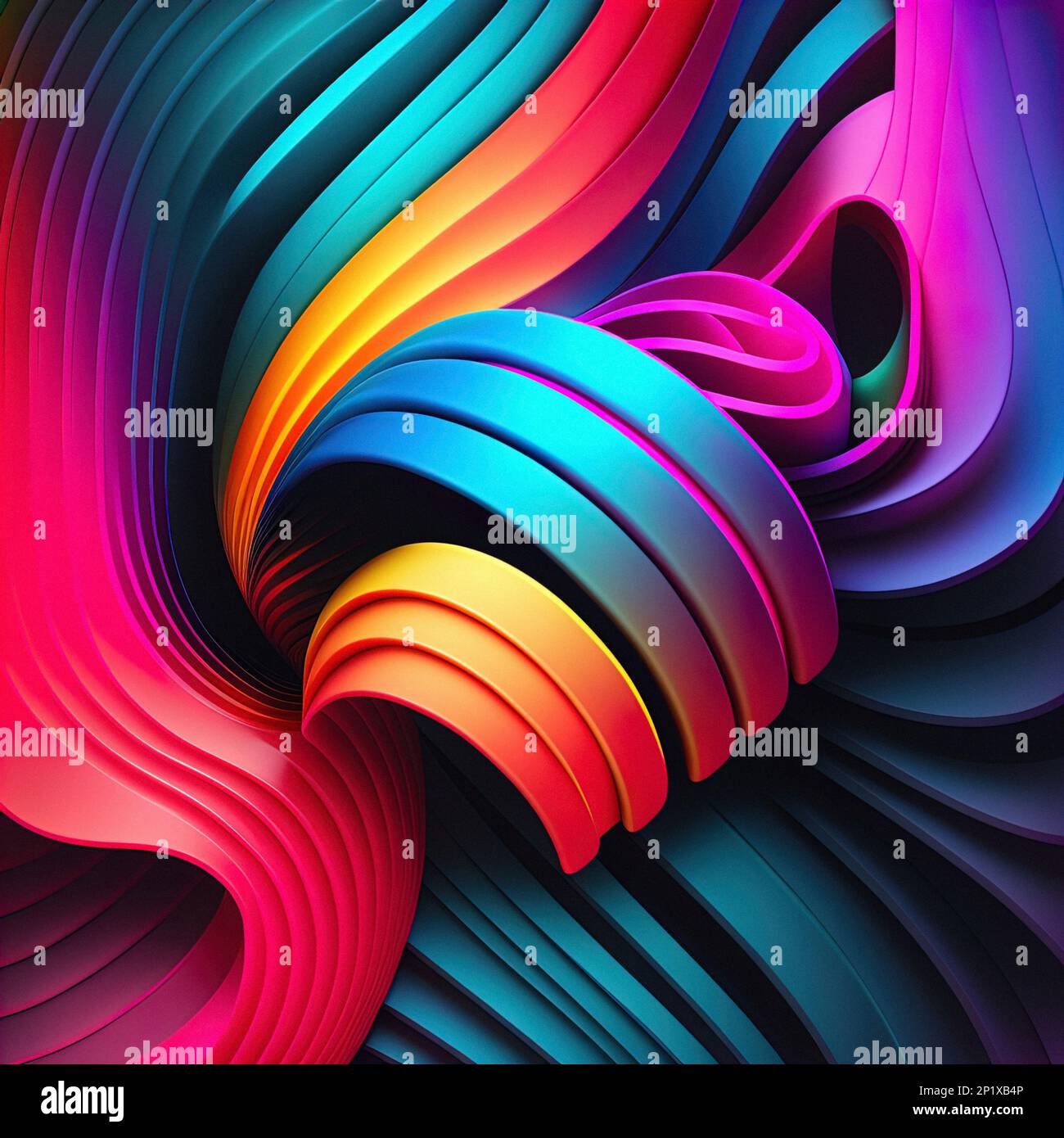 3d sfondo colorato astratto con linee di forma in, linee curvilinee. Illustrazione futuristica, moderna, arcobaleno. Colori al neon Foto Stock