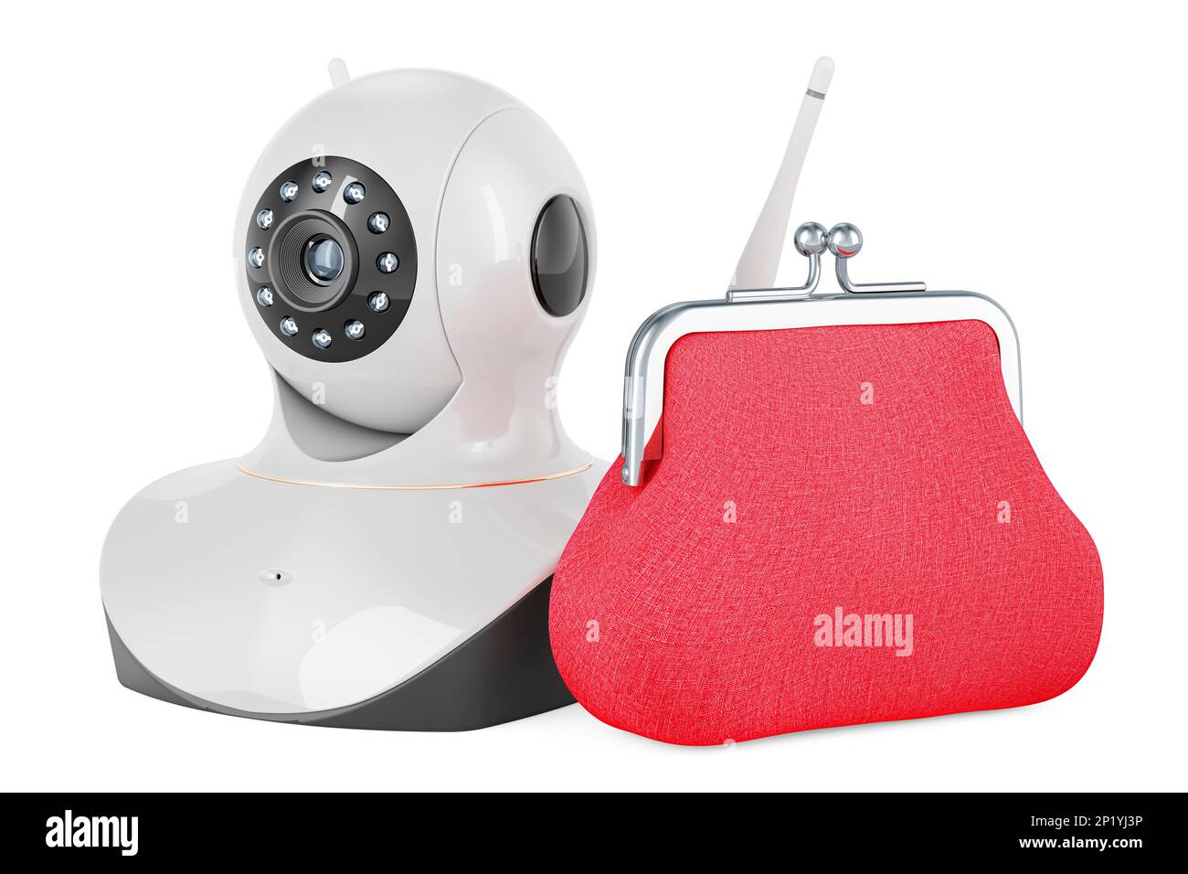 Moneta borsetta con videocamera Internet Protocol, rendering 3D isolato su sfondo bianco Foto Stock