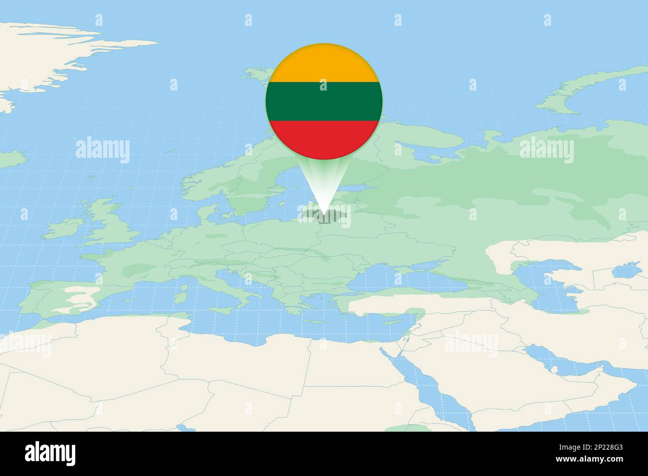 Illustrazione della Lituania con la bandiera. Illustrazione cartografica della Lituania e dei paesi vicini. Mappa vettoriale e flag. Illustrazione Vettoriale