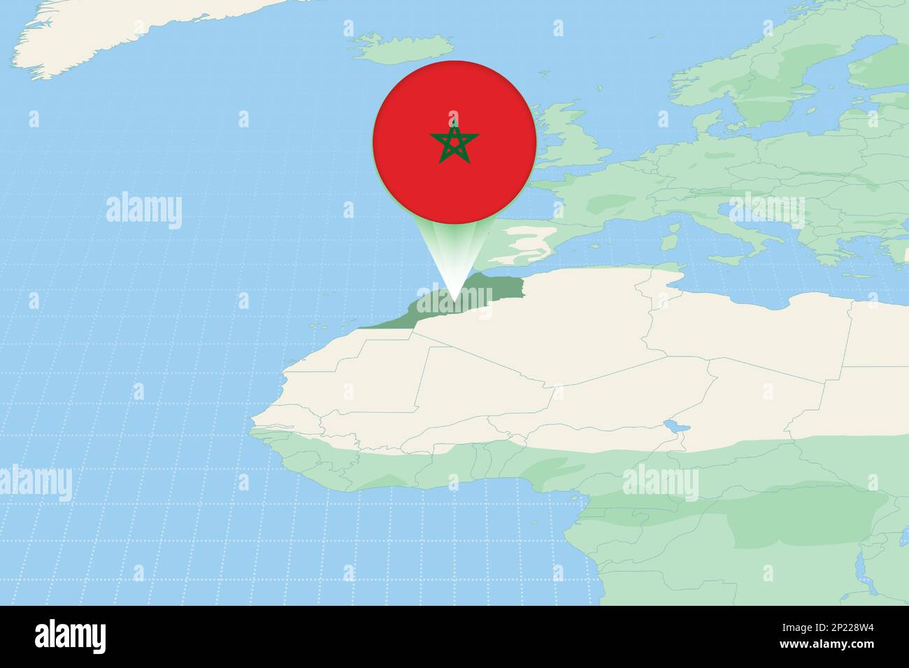 Mappa illustrazione del Marocco con la bandiera. Illustrazione cartografica del Marocco e dei paesi vicini. Mappa vettoriale e flag. Illustrazione Vettoriale