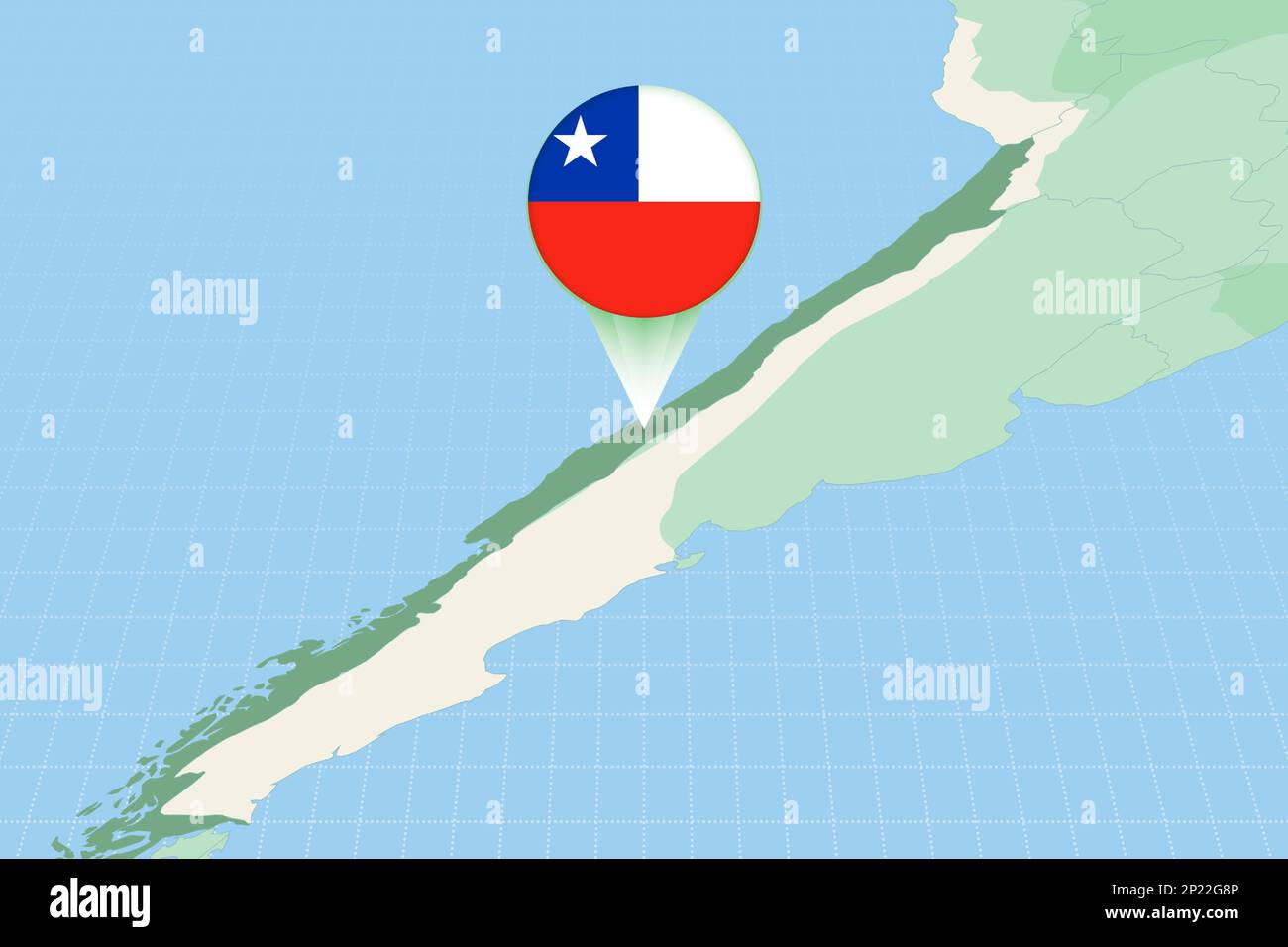 Illustrazione della mappa del Cile con la bandiera. Illustrazione cartografica del Cile e dei paesi vicini. Mappa vettoriale e flag. Illustrazione Vettoriale