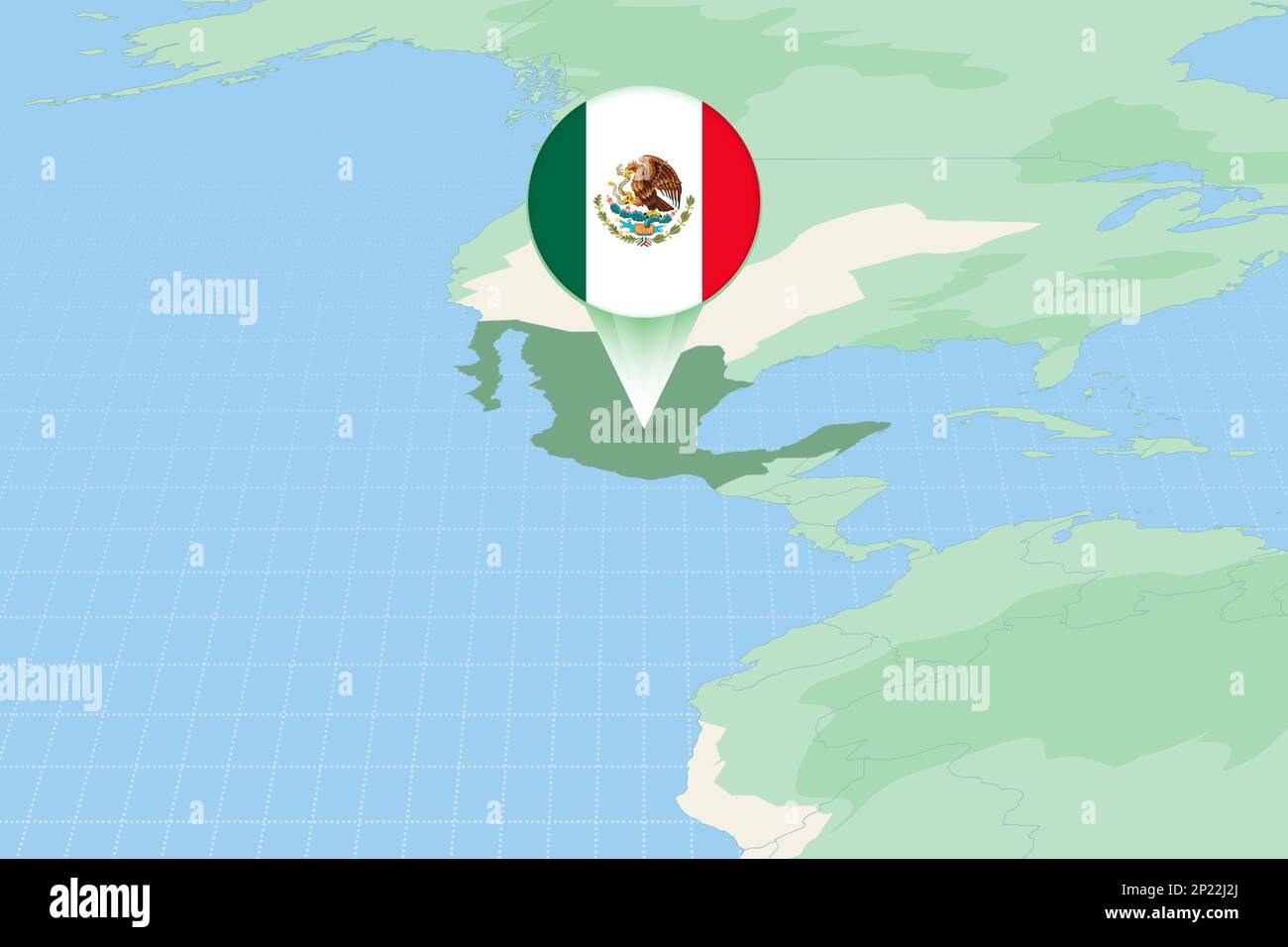 Illustrazione della mappa del Messico con la bandiera. Illustrazione cartografica del Messico e dei paesi vicini. Mappa vettoriale e flag. Illustrazione Vettoriale