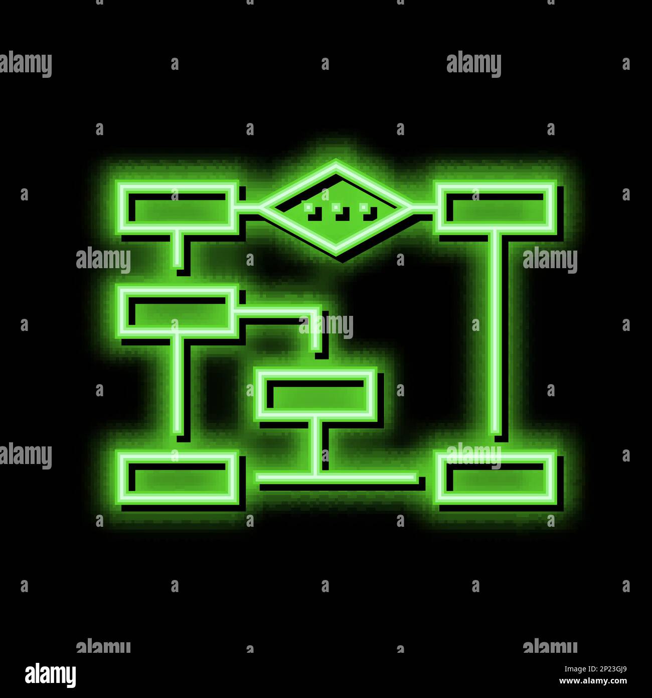 illustrazione dell'icona dell'illuminazione al neon della rete neurale dell'algoritmo Illustrazione Vettoriale