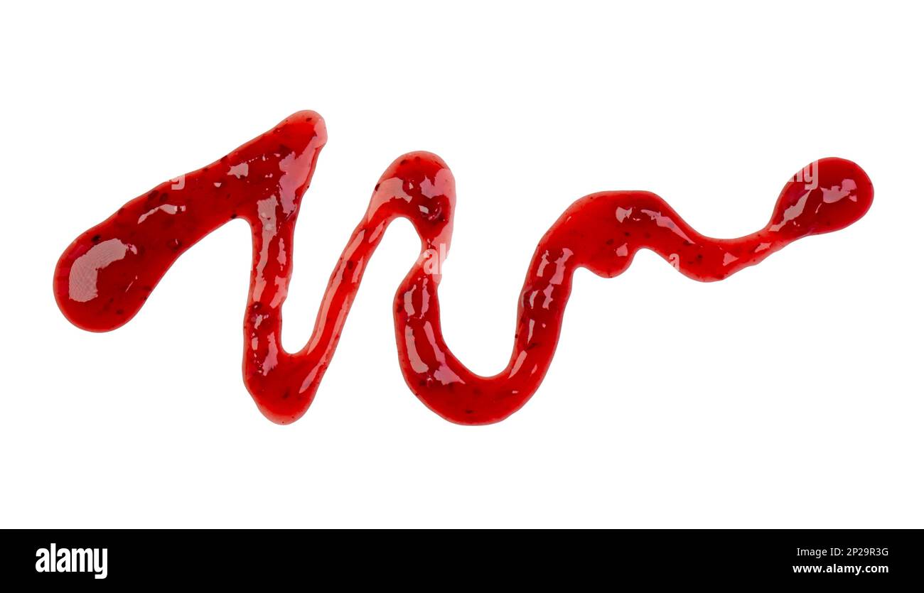 Linea di confettura di bacche rosse o sciroppo con piegatura isolata su bianco Foto Stock