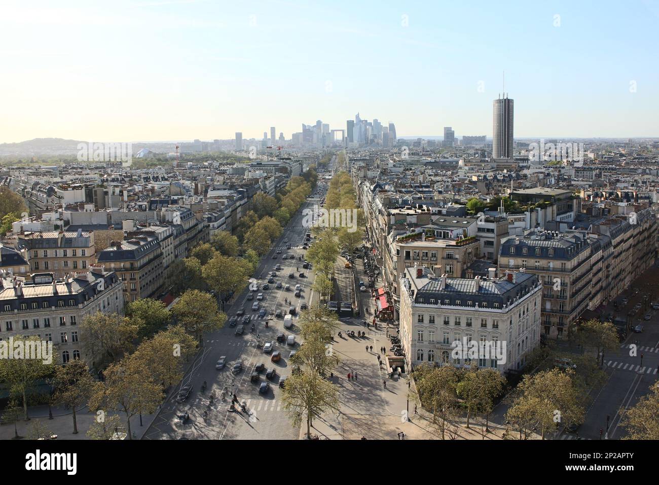 Vista panoramica dall'Arco di Trionfo a Parigi, Francia Foto Stock