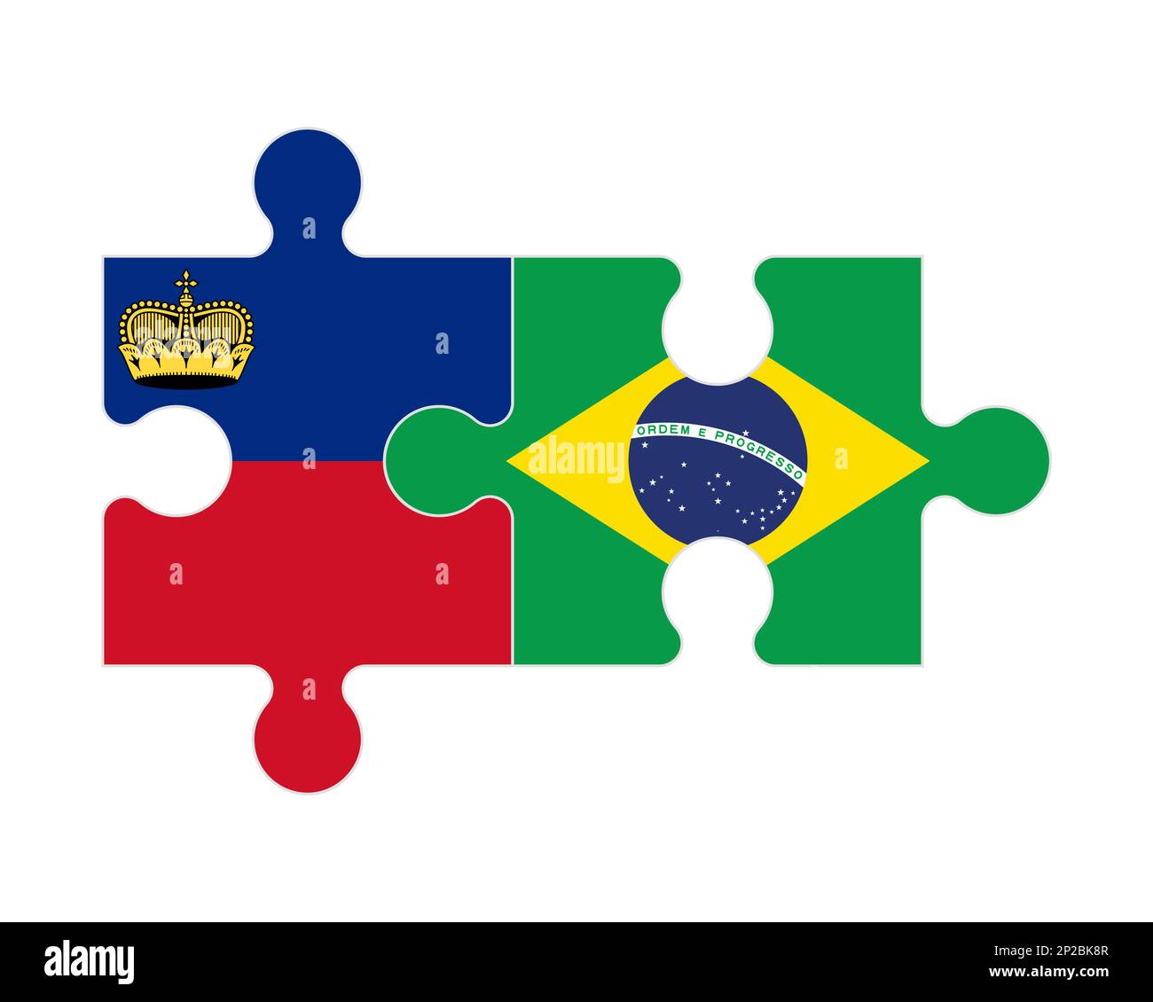 Puzzle connesso di bandiere del Liechtenstein e del Brasile, vettore Illustrazione Vettoriale