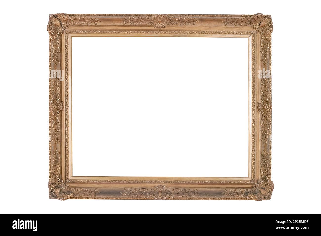 Legno ampio quadro sfondo bianco isolato dettagliato oro largo Foto Stock
