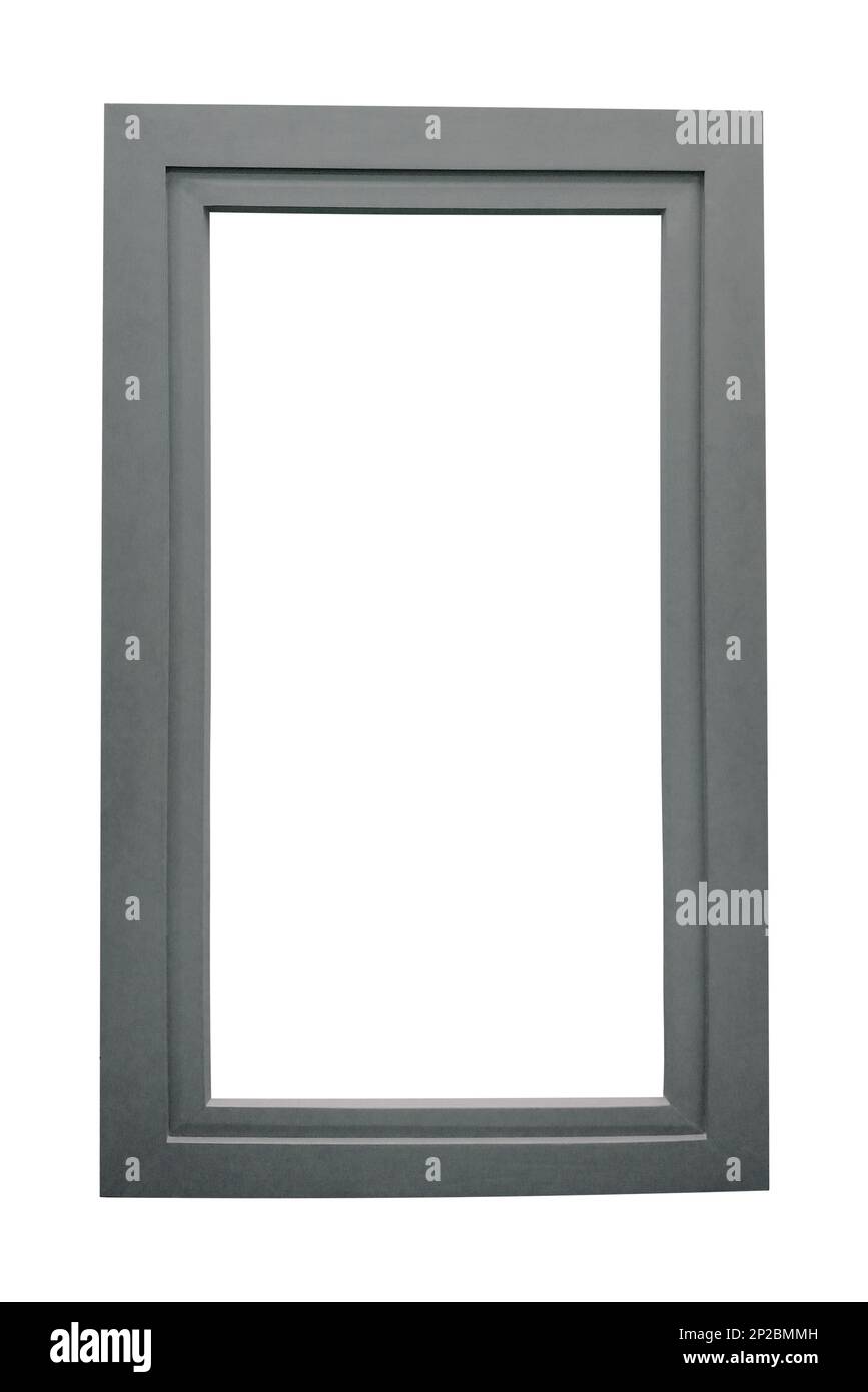 Legno contemporaneo scuro semplice grigio scuro cornice fotografica sfondo bianco minimalista Foto Stock