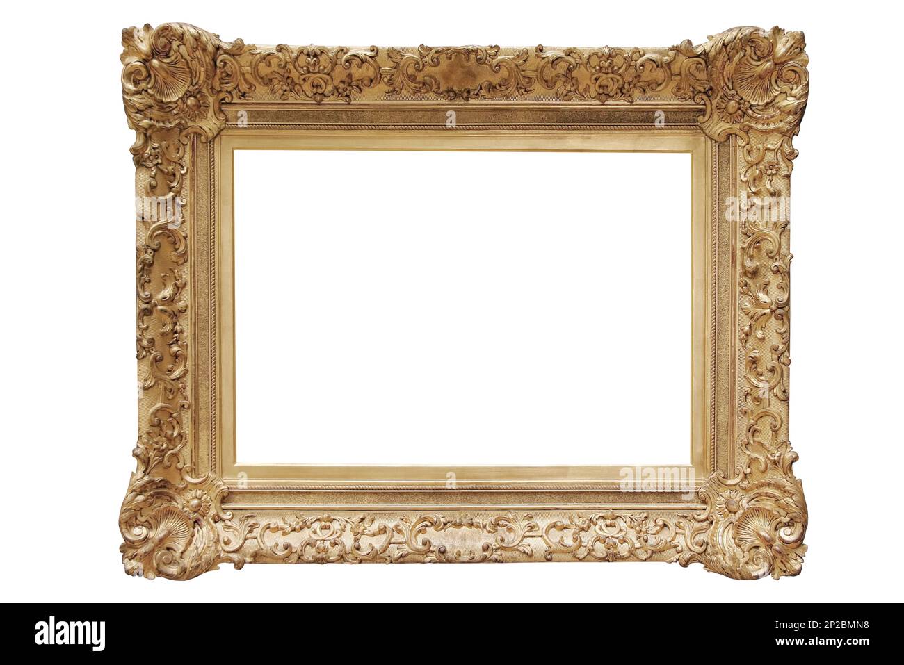 Legno ampio quadro sfondo bianco isolato oro dettagliato largo spesso largo Foto Stock