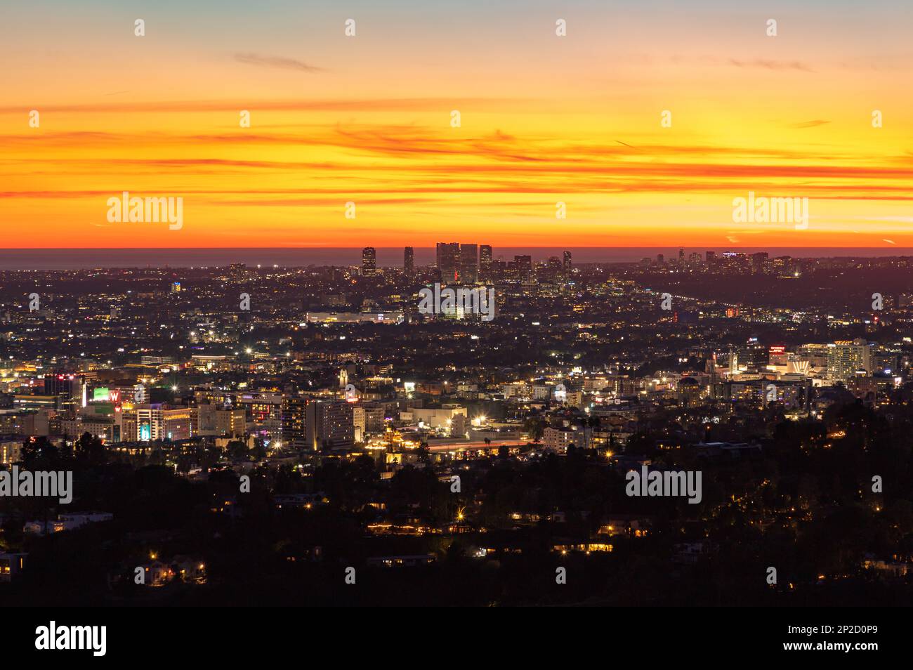 Una foto di West Los Angeles al tramonto. Foto Stock