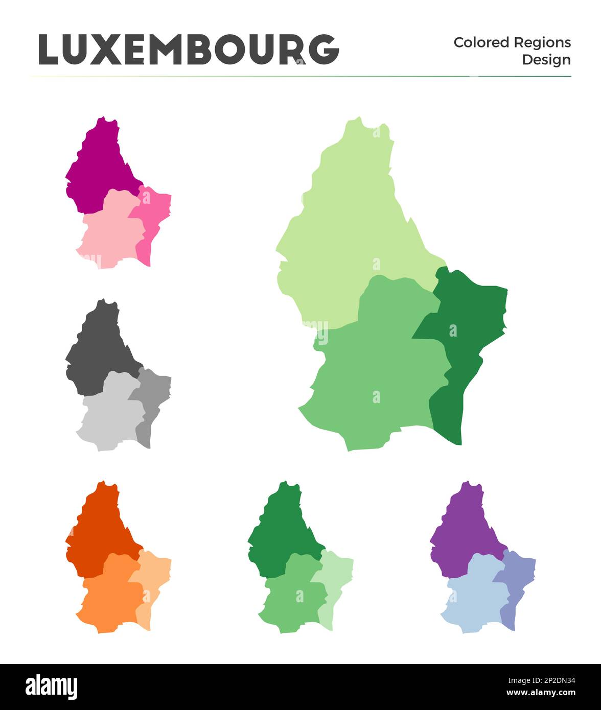 Collezione di mappe del Lussemburgo. Frontiere del Lussemburgo per la vostra infografica. Regioni di paese colorate. Illustrazione vettoriale. Illustrazione Vettoriale