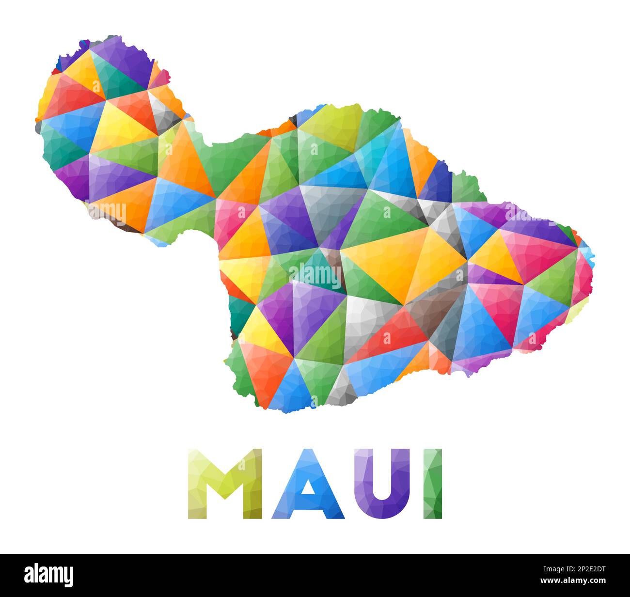 Maui - colorata e bassa forma a isola di poli. Triangoli geometrici multicolore. Design moderno e alla moda. Illustrazione vettoriale. Illustrazione Vettoriale