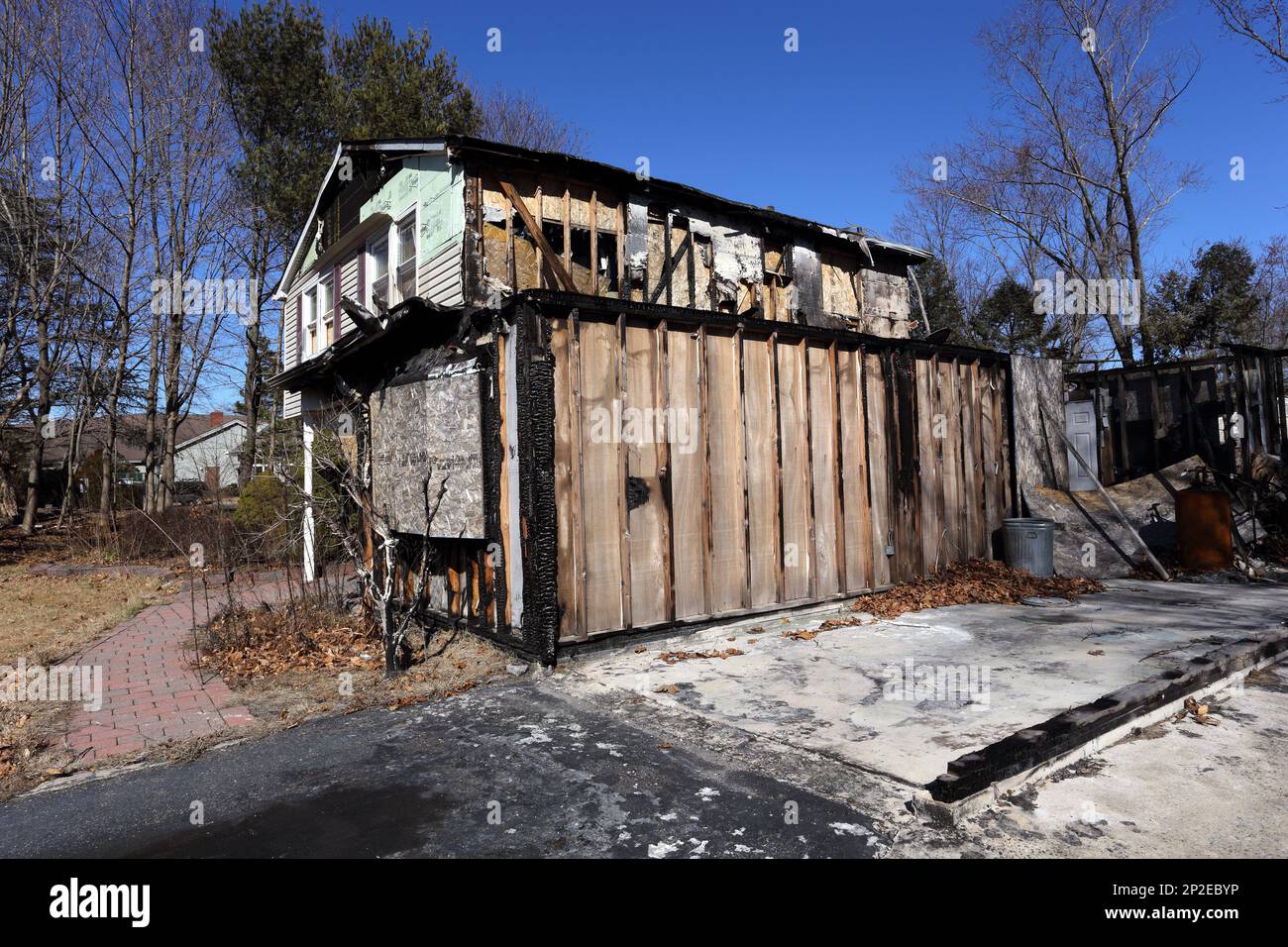 Incendio danneggiato casa Long Island New York Foto Stock