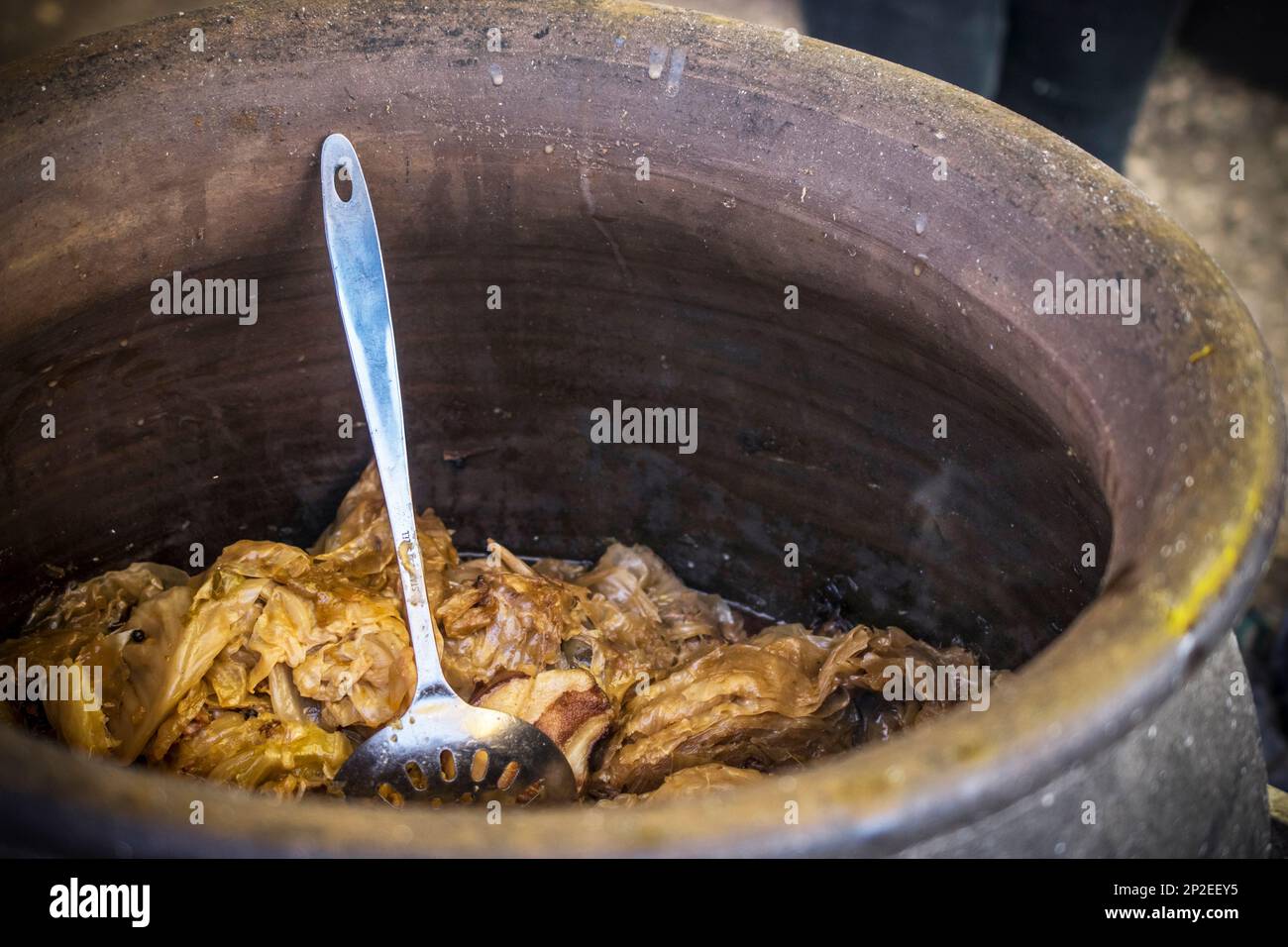 Cavolo ripieni serbo (Sarma) cucinato in una pentola grande Foto Stock