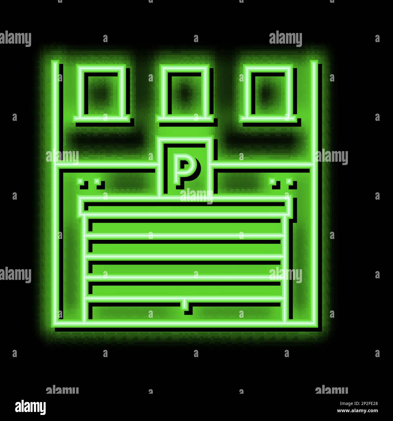 illustrazione dell'icona di illuminazione al neon per il parcheggio degli edifici Illustrazione Vettoriale