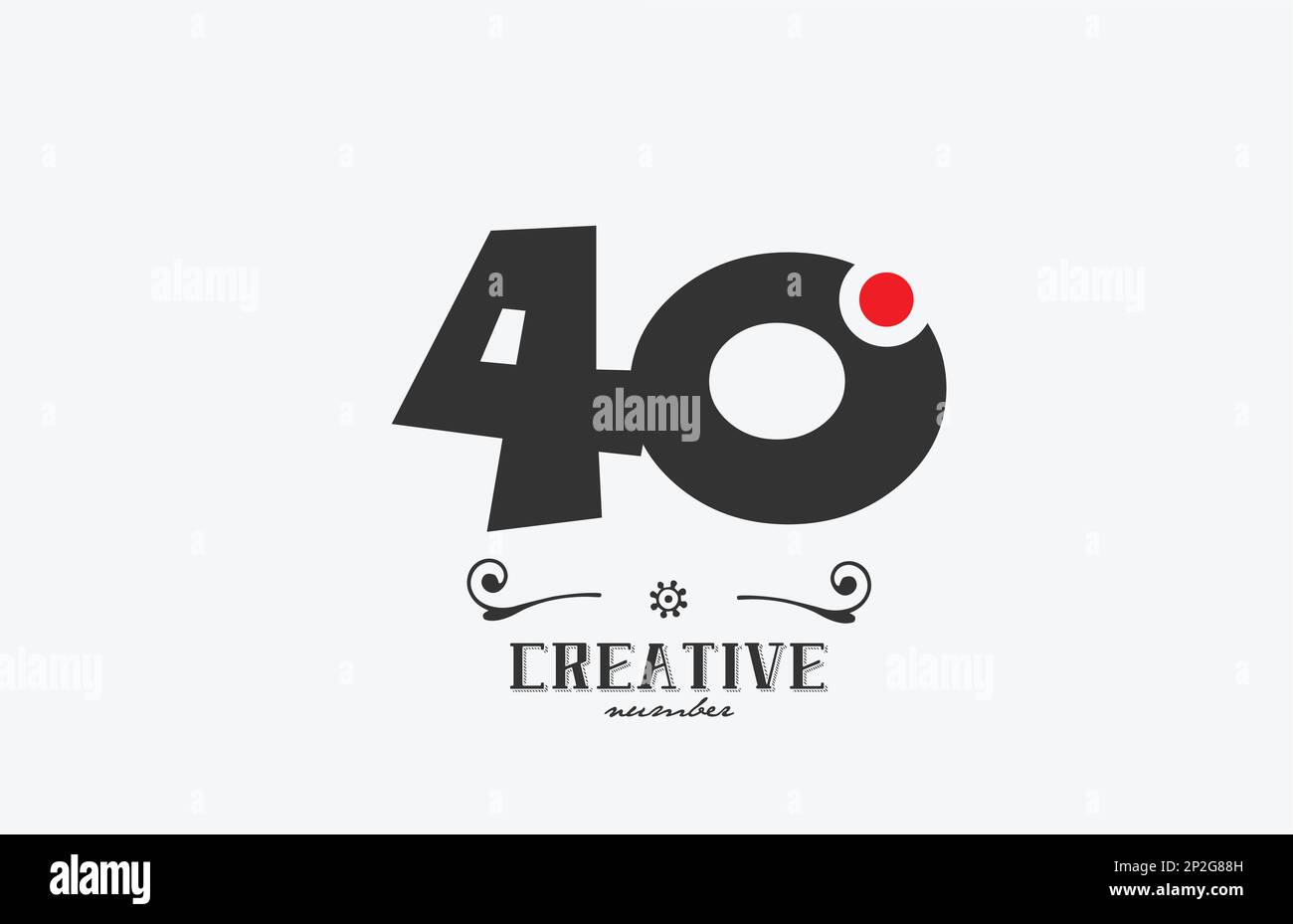 logo a 40 numeri grigio con icona a forma di puntino rosso. Modello creativo per aziende e aziende Illustrazione Vettoriale