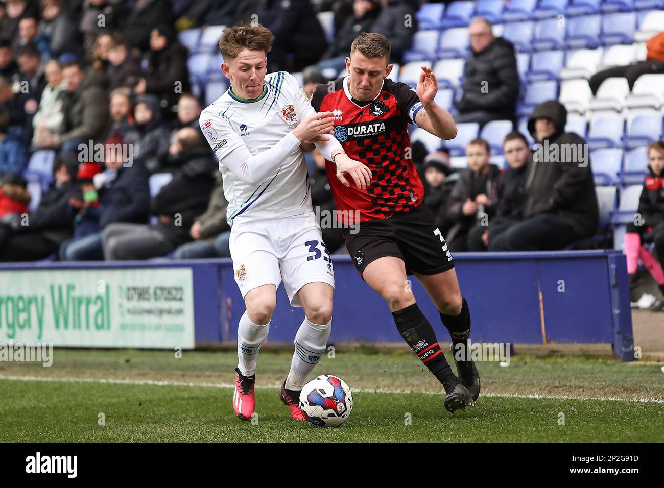 Durante la partita della Sky Bet League 2 tra Tranmere Rovers e Hartlepool United a Prenton Park, Birkenhead, sabato 4th marzo 2023. (Foto: Chris Donnelly | NOTIZIE MI) Credit: NOTIZIE MI & Sport /Alamy Live News Foto Stock