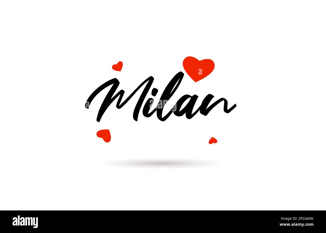 Milano scritta a mano città tipografia testo parola con cuore d'amore. Scrittura a mano. Testo calligrafico creativo Illustrazione Vettoriale