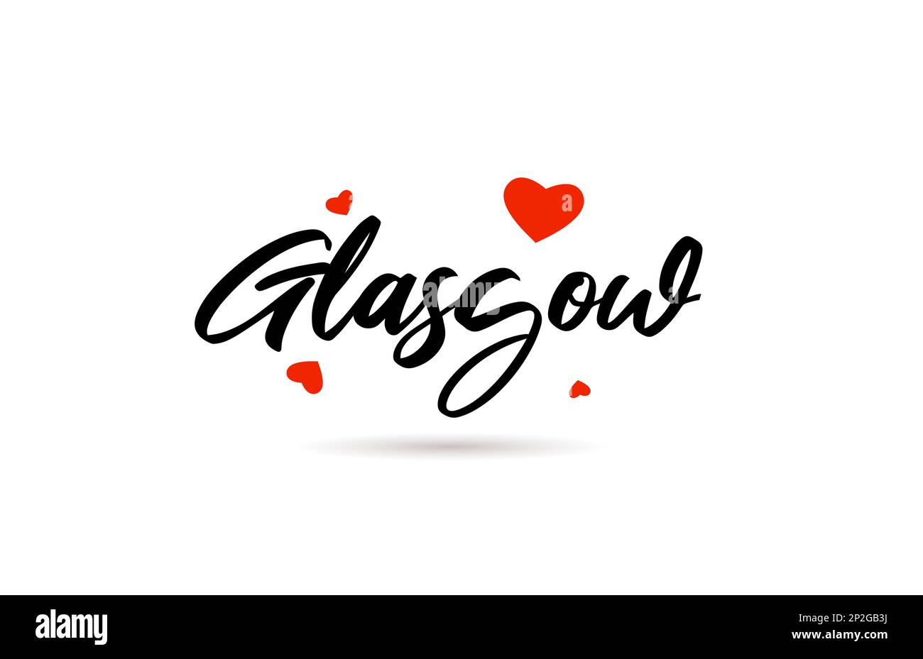 Glasgow scritta a mano città tipografia testo parola con cuore d'amore. Scrittura a mano. Testo calligrafico creativo Illustrazione Vettoriale