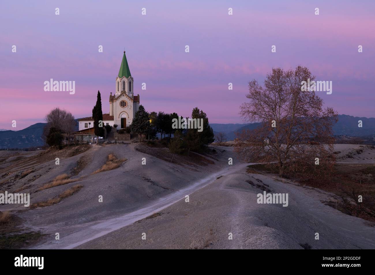 Tramonto al Santuario di Puig Agut, formato orizzontale, angolo medio Foto Stock
