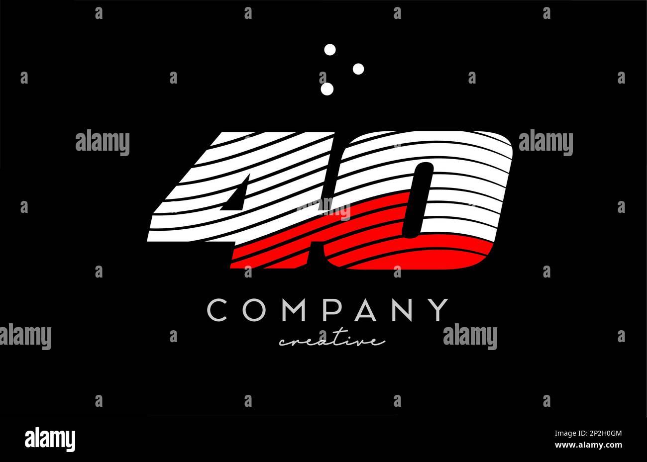 logo a 40 numeri con linee e punti bianchi rossi. Design di modelli creativi aziendali per aziende e aziende Illustrazione Vettoriale
