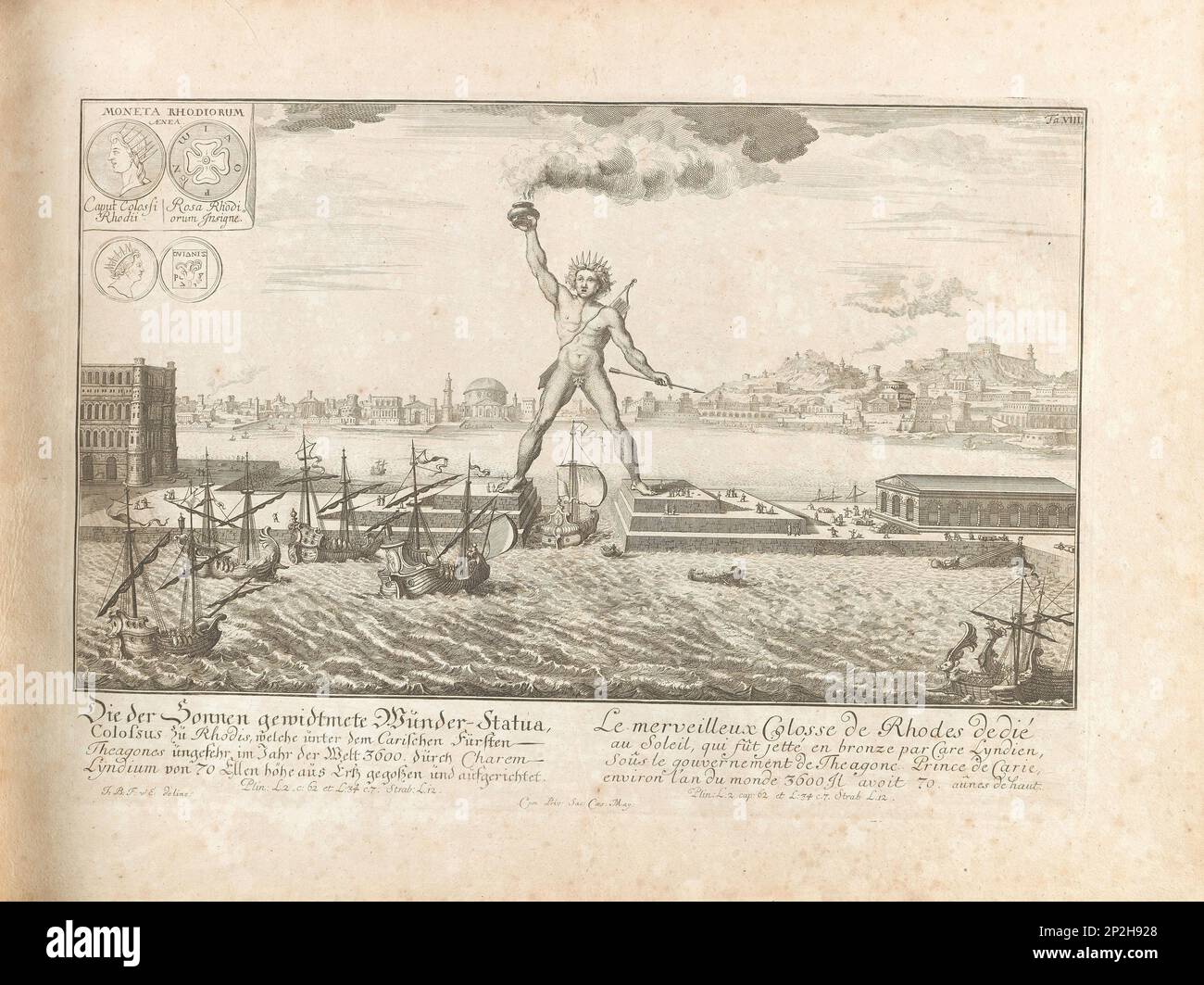 Il Colosso di Rodi. Da "Entwurff einer historischen Architektur", 1725. Collezione privata. Foto Stock