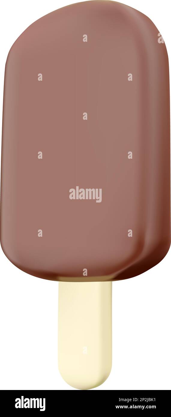 3d gelato al cioccolato. Icona carino gelato in stile cartoon vettore illustrazione. Per la stampa e il design creativo Illustrazione Vettoriale